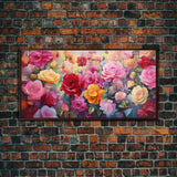 Roses Wall Art, Flowers Wall Print, Vibrant Wall Art, Panoramic Art, Wall Art, Canvas Art, Landscape Art, Birthday Gift, Farmhouse Wall Art