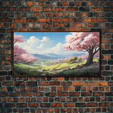 Cherry Blossom Art, Mountains Wall Art, Spring Art, Panoramic Art, Wall Art, Canvas Art, Landscape Art, Teacher Gift, Family Room Art