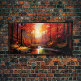 Forest Wall Art, Autumn Art, Sunset Wall Art, Lake Art Panoramic Art, Wall Art, Canvas Art, Landscape Art, Tiny House Decor, Game Room Decor