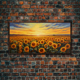 Sunflowers Wall Art, Sunset Wall Art, Yellow Flower Art, Field Of Flowers, Panoramic Art, Wall Art, Canvas Art, Landscape Art, Country Decor