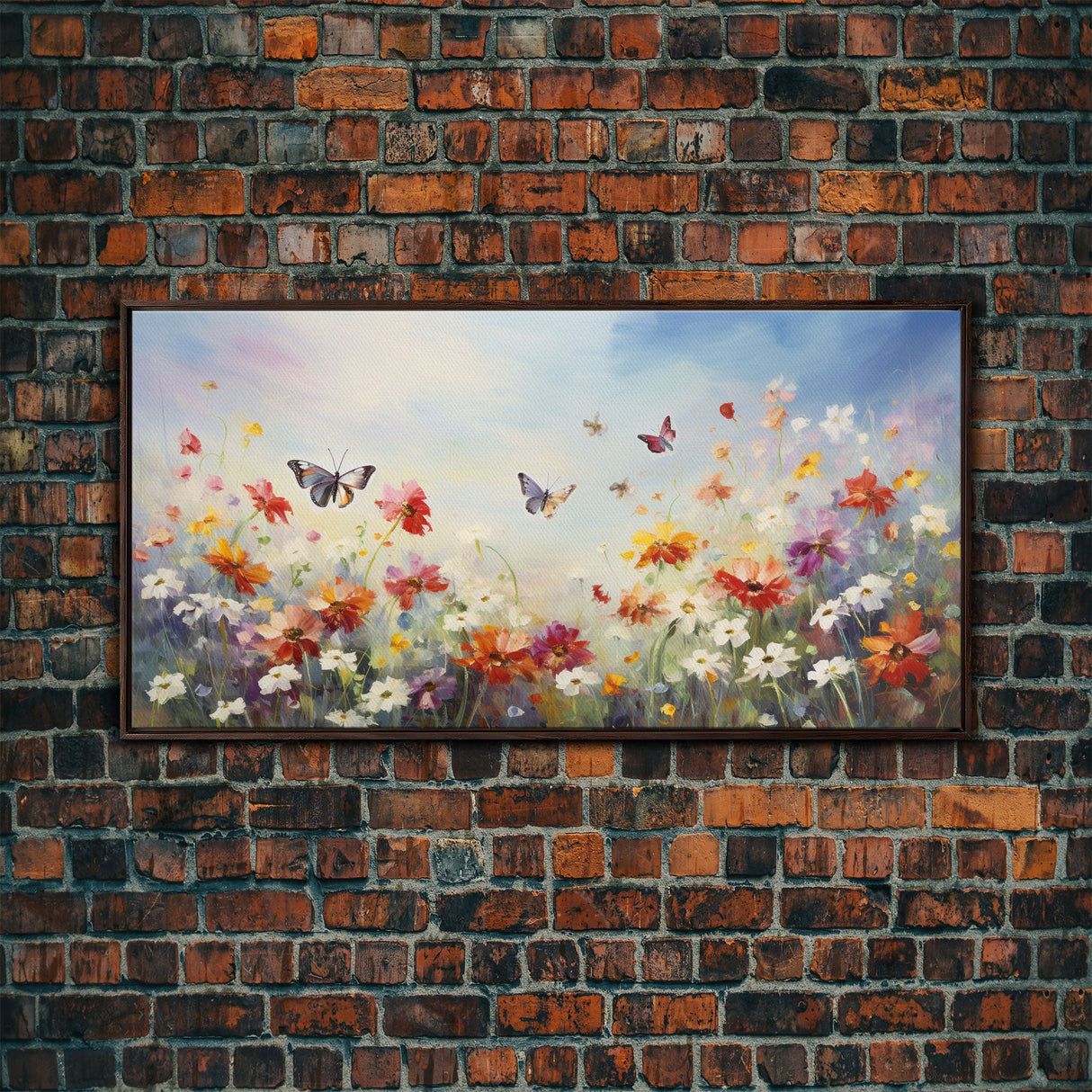 Spring Meadow Print, Butterflies Wall Art, Panoramic Art, Wall Art, Canvas Art, Landscape Art, Wildflower Meadow, Teacher Gift, Kitchen Art