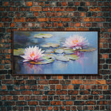 Water Lily Wall Art, Pink Flower Art, Panoramic Art, Wall Art, Canvas Art, Landscape Art, Wall Art Prints, Thank You Gift, Bedroom Prints