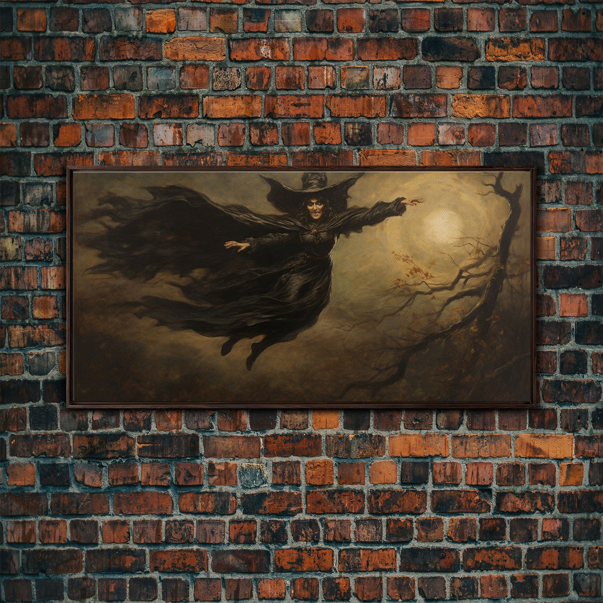 Cool Witch Art, The Flying Witch, Framed Canvas Print, Halloween Wall Art, Horror Prints, Halloween Decoration, Witch Print, Halloween Witch