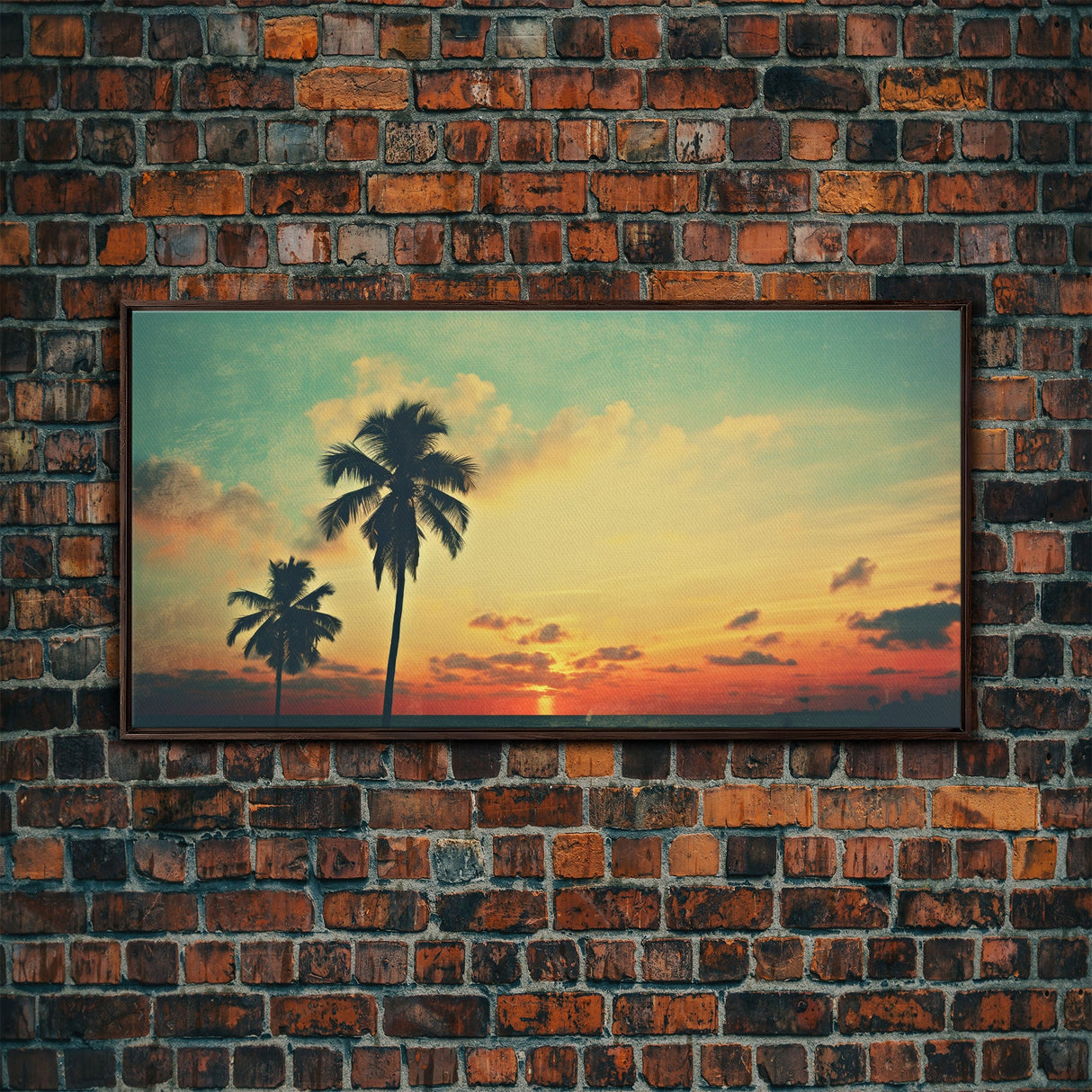 Distressed Old Photo Of Miami Beaches In the 1980s - Framed Canvas Print - Photography Print - Vaporwave Aesthetic Wall Art