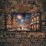 Christmas / New Years Fireworks - Framed Canvas Print - Christmas Wall Art - Christmas Oil Painting - Holiday Decor - Seasonal Art