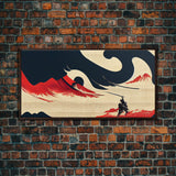 Samurai Fighting The Ocean, ready to hang canvas print wall art, framed canvas wall art, mancave decor