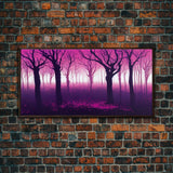 Purple Haunted Forest, Surreal Abstract Trippy Psychedelic Art, Ready To Hang Canvas Print, Framed Wall Art