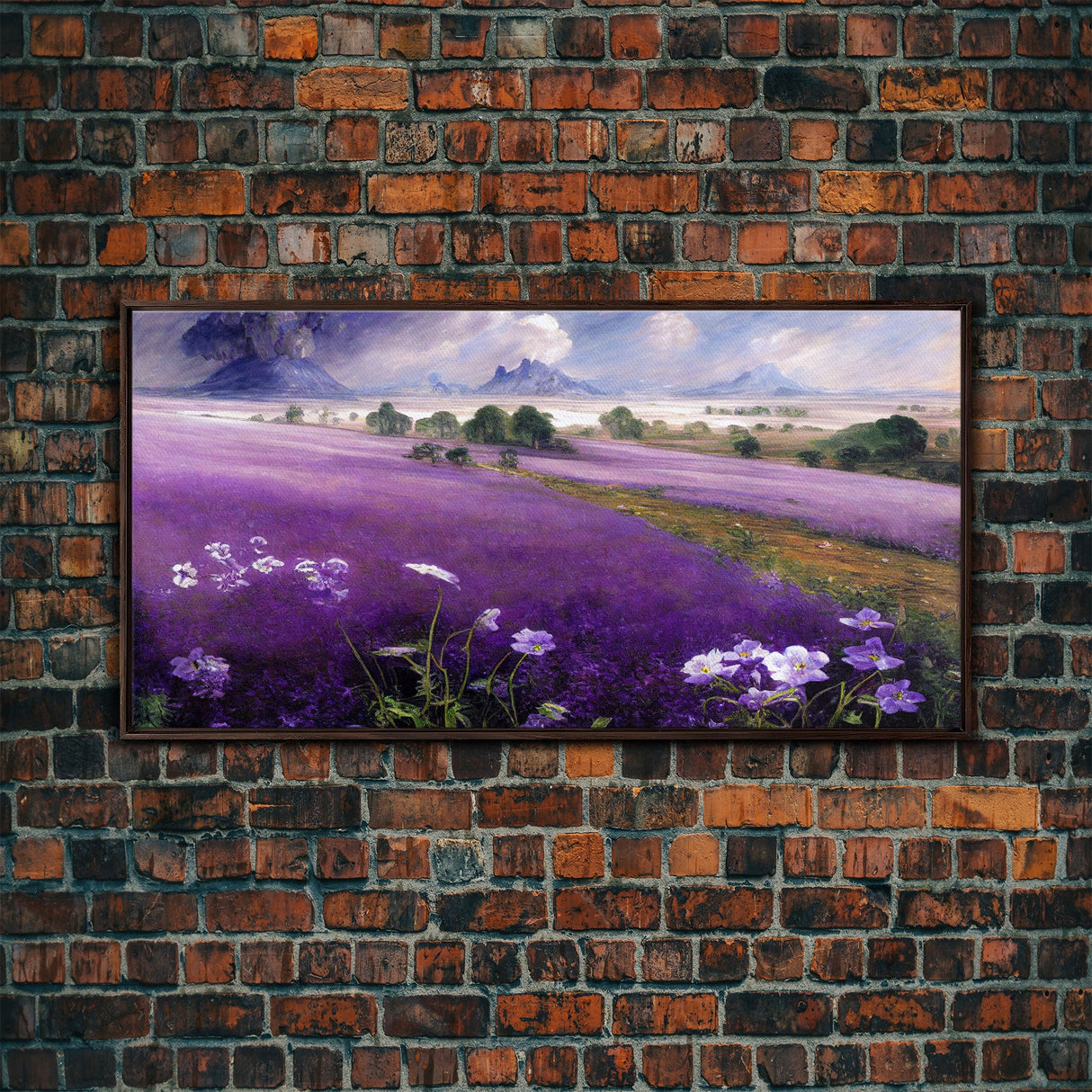 Purple Lavender Fields, Abstract Watercolor Art, Ready To Hang Canvas Print, Framed Wall Art