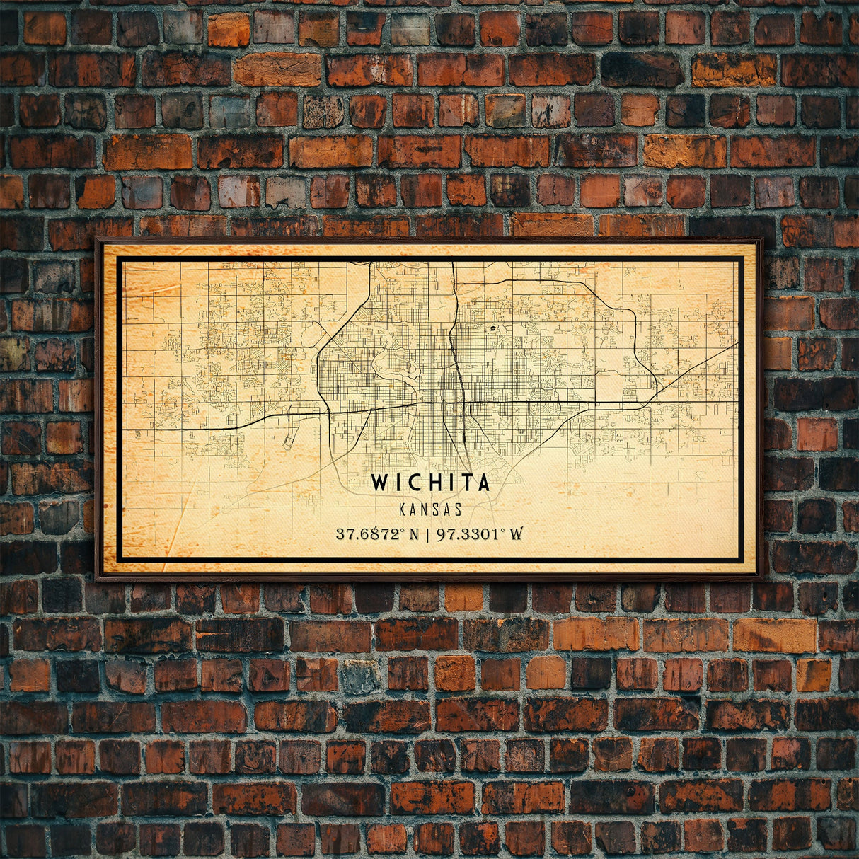 Vintage Wichita Kansas map print poster or framed canvas, Wichita map print poster canvas, Wichita city map print poster canvas, Travel Art