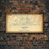 Vintage Berlin Germany map print poster or framed canvas, Berlin map print poster canvas, Berlin city map print poster canvas, Travel Art