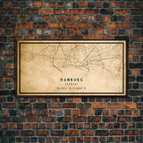 Panoramic Old Hamburg Germany City Map Wall Art Canvas Print, Vintage Style Hamburg Map, Framed Wall Art, Cool Hamburg Wall Art, Office Art