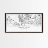 Newport News City Map, Virginia Art, Map Print, Minimalist Wall Art, Wall Art, Canvas Art, Panoramic Wall Art, Friend Gift, Office Wall Art