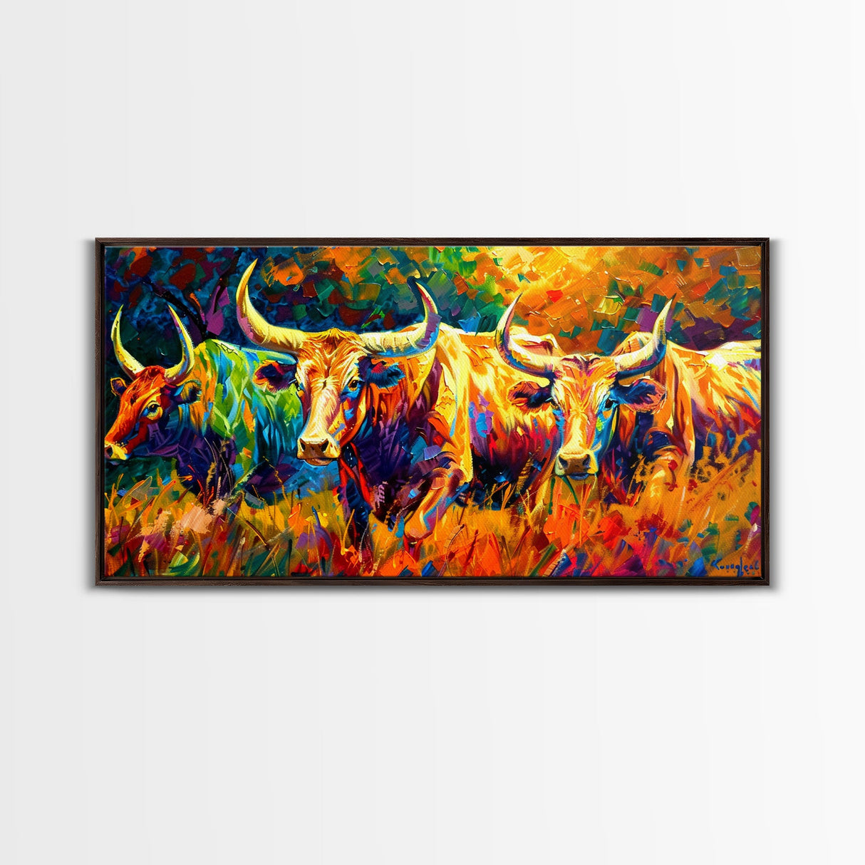 Vibrant Cattle in Abstract Art Style, Perfect for Living Room Art, Framed Canvas Print, Bedroom Decor, Home Decoration, Farmhouse Decor