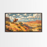 Horseback Rider in Desert Landscape, Perfect for Living Room Art, Framed Canvas Print, Western Wall Art, Home and Bedroom Decor