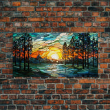 Sunset Art, Abstract Nature Print, Vibrant Art, Mosaic Wall Art, Wall Art, Canvas Print, Wall Hanging, Landscape Art, Unique Wall Decor