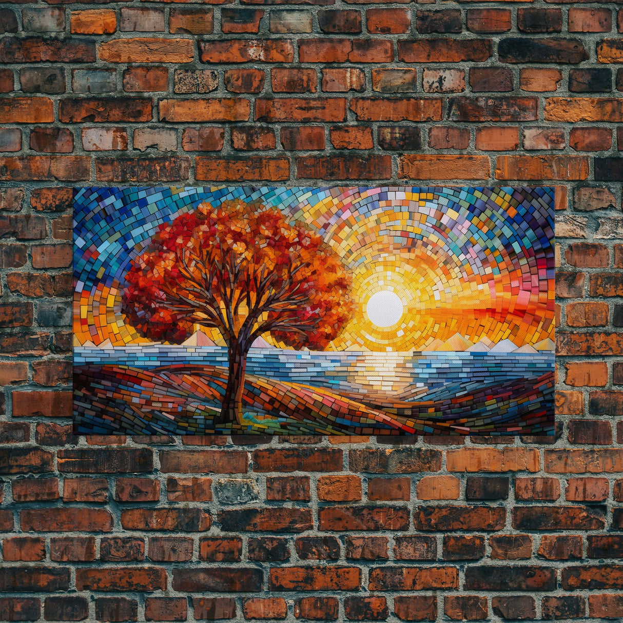 Sunset, Lake Art, Mosaic Wall Art, Abstract Wall Print, Canvas Print, Wall Hanging, Panoramic Art, Bedroom Teen Girl Art, Gifts For Grandma