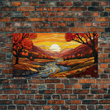 Fall Wall Art, Abstract Wall Print, Sunset Art, River Art, Canvas Print, Wall Hanging, Panoramic Art, Nature Lover Gift, Above Bed Decor