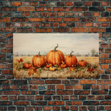 Pumpkin Decor, Autumn Wall Art, Farm Wall Decor, Canvas Print, Wall Hanging, Panoramic Art, Kitchen Prints, Rustic Wall Decor, Western Art