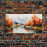 River Wall Art, Watercolor Wall Art, Nature Art, Fall Art, Canvas Print, Wall Hanging, Panoramic Art, Nature Painting, Appreciation Gift