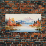 Lake Art. Mountains Wall Art, Fall Art, Nature Art, Watercolor Wall Art, Canvas Print, Wall Hanging, Panoramic Art, Farmhouse Wall Art