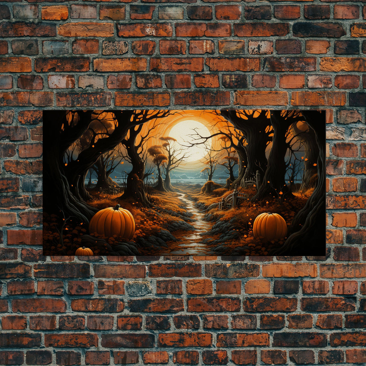 Halloween Wall Decor, Spooky Art Print, Pumpkin Decor, Canvas Print, Wall Hanging, Panoramic Art, Farmhouse Wall Art, Ranch House Decor