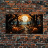 Halloween Wall Decor, Spooky Art Print, Pumpkin Decor, Canvas Print, Wall Hanging, Panoramic Art, Farmhouse Wall Art, Ranch House Decor