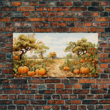 Fall Wall Art, Pumpkin Decor, Nature Wall Art, Canvas Print, Wall Hanging, Panoramic Art, Living Room Prints, Country Home Wall Art, RV Art