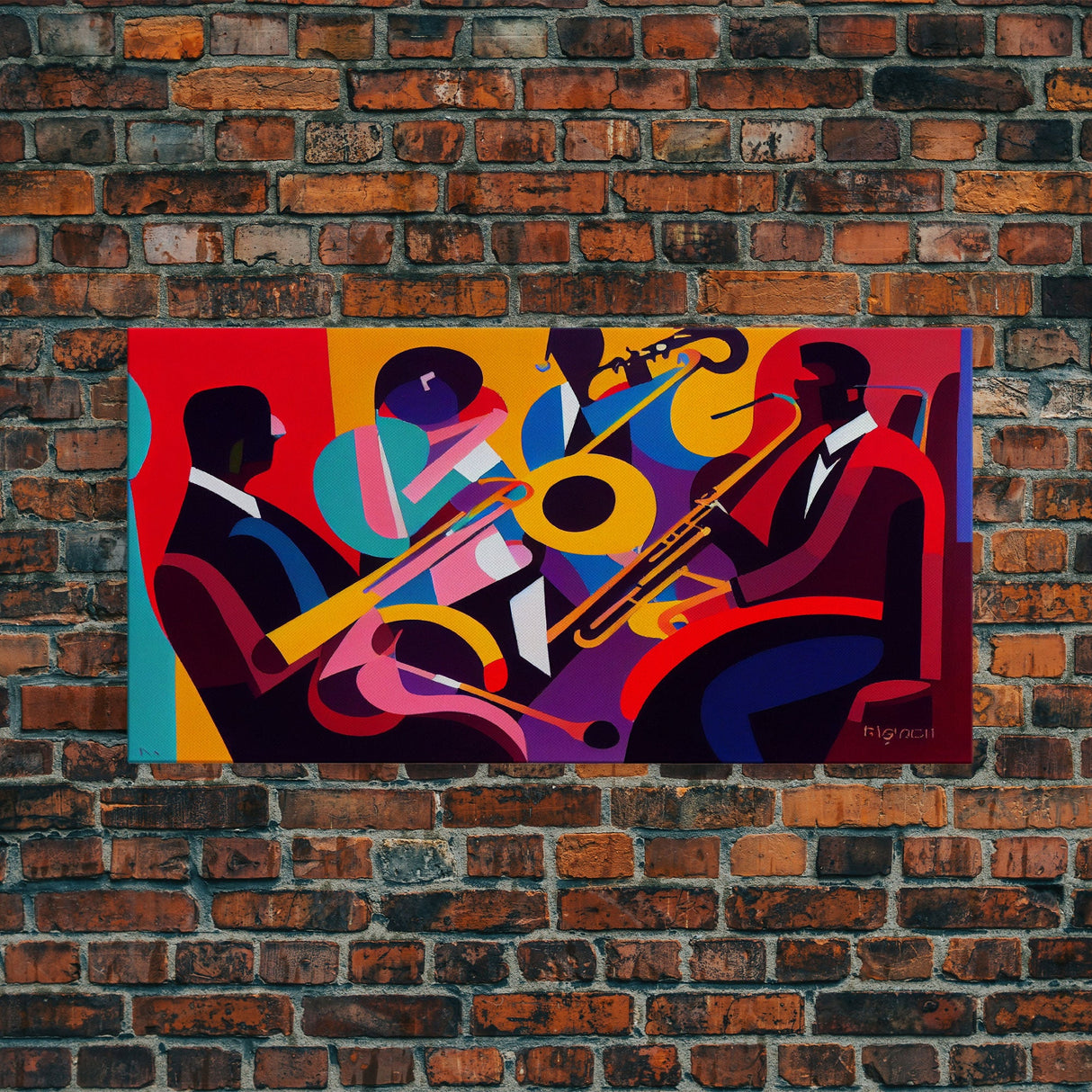 Music wall art, jazz oil painting print, framed canvas print, music gift, jazz club decor, extra large music art, abstract music