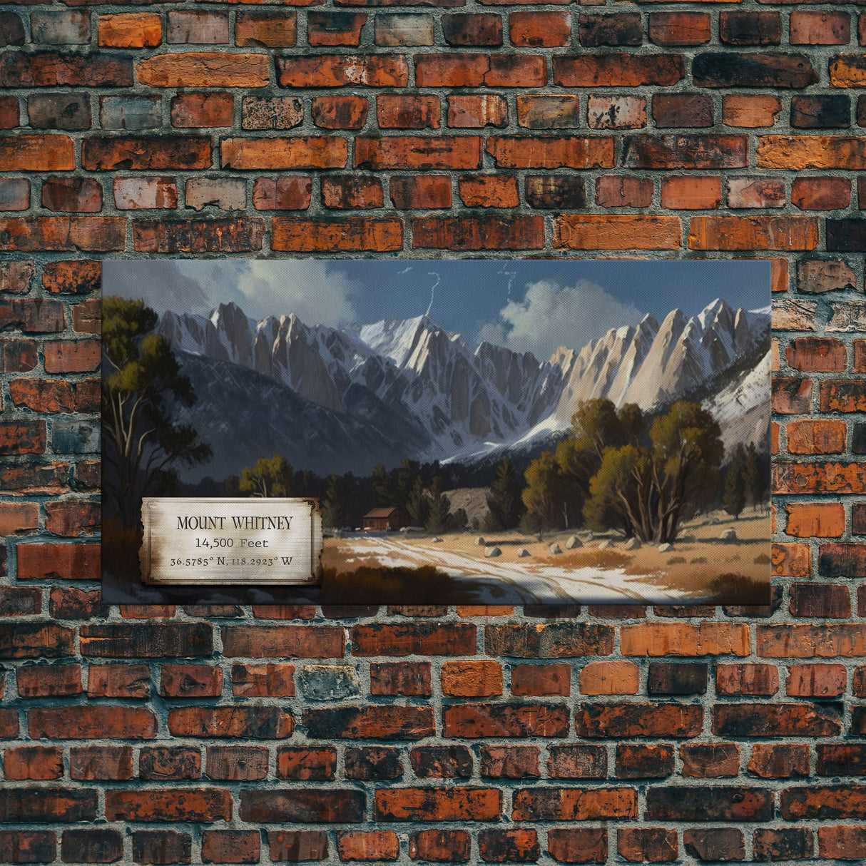 Mount Whitney, Mountains of California, Travel Poster Wall Art, Framed Canvas Print, American Mountains, Mountain Landscape Painting