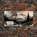 Mount Rainier, Travel Poster Wall Art, Framed Canvas Print, American Mountains, Mountain Landscape Painting