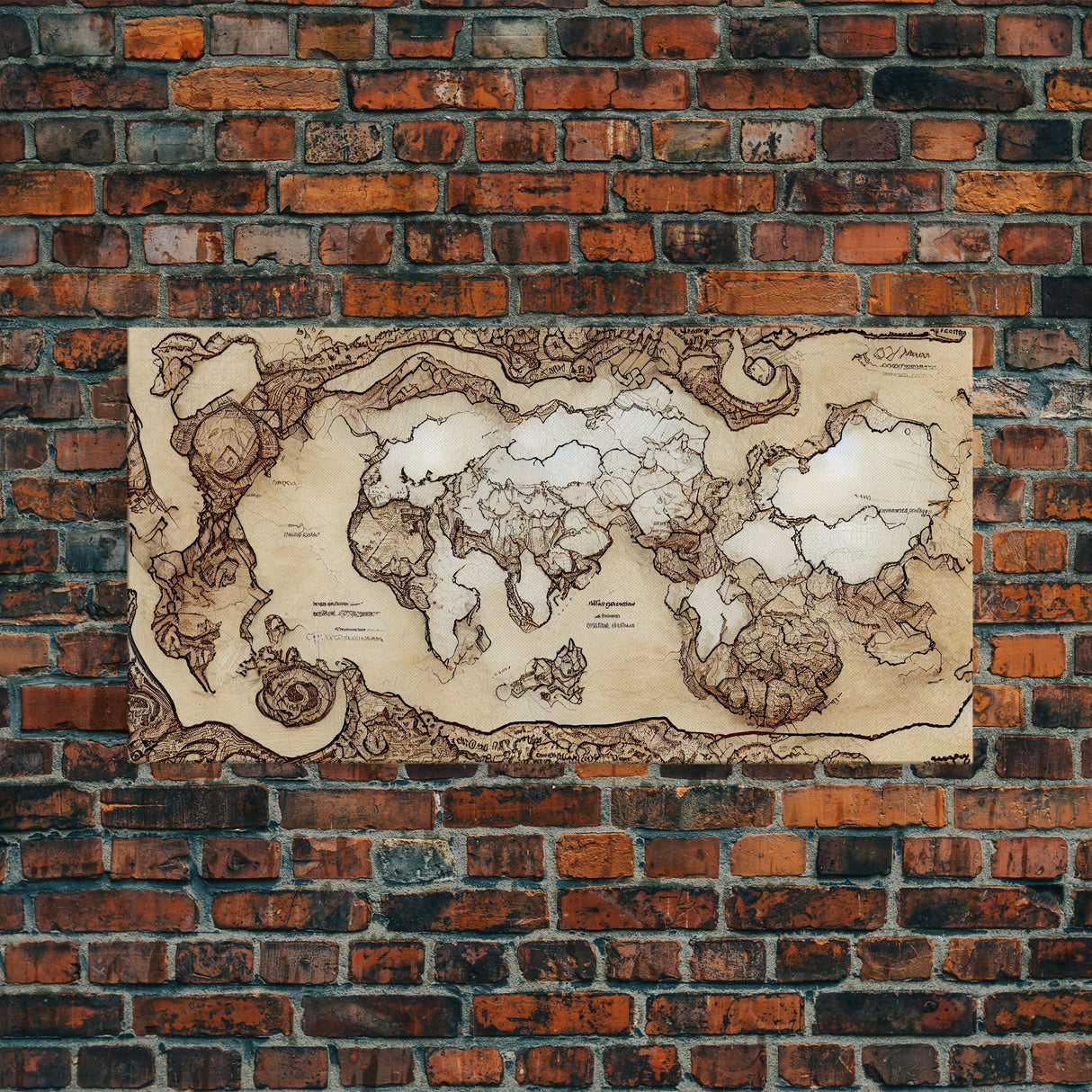 Abstract fantasy world map, canvas print, middle earth style, wall art for nerds like me