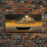 Row boat on a lake canvas print, sunset, watercolor, nature panoramic canvas print