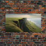 Grassy Cliff Wall Decor, Ocean Wall Art, Nature Wall Decor, Large Wall Art, Panoramic Wall Decor, Canvas Print, Wall Art, Framed Canvas Art