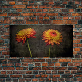 Orange Dalia Flowers Wall Decor, Floral Wall Art, Nature Print, Vibrant Art, Panoramic Wall Decor, Canvas Print, Wall Art, Framed Canvas Art