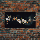 Cherry Blossoms Wall Decor, Floral Wall Art, White Flowers Wall Art, Panoramic Wall Decor, Canvas Print, Wall Art, Framed Canvas Art