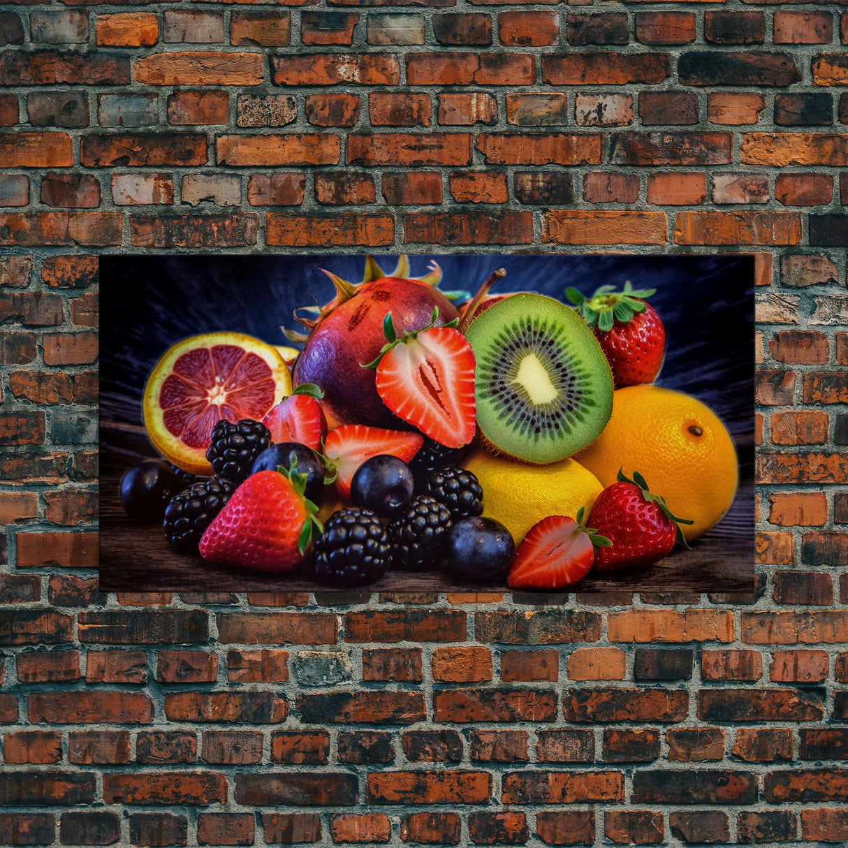 Fruits Wall Art, Food Art, Berries, Kiwi, Orange, Kitchen Wall Decor, Panoramic Wall Decor, Canvas Print, Wall Art, Framed Canvas Art