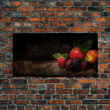 Fruits Wall Art, Food Art, Strawberries, Peach, Kitchen Wall Decor, Panoramic Wall Decor, Canvas Print, Wall Art, Framed Canvas Art