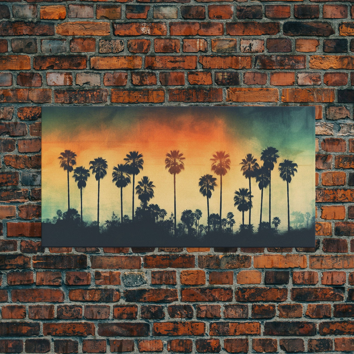 Palm Trees Wall Decor, Tropical Wall Art, Sunset Abstract Art, Panoramic Wall Decor, Canvas Print, Wall Art, Framed Canvas Art