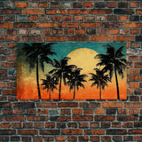 Sunset Wall Decor, Palm Trees Wall Art, Tropical Wall Art, Orange, Panoramic Wall Decor, Canvas Print, Wall Art, Framed Canvas Art