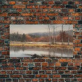 Autumn Landscape Wall Decor, Creek Wall Art, Nature Painting Wall Decor, Panoramic Wall Decor, Canvas Print, Wall Art, Framed Canvas Art