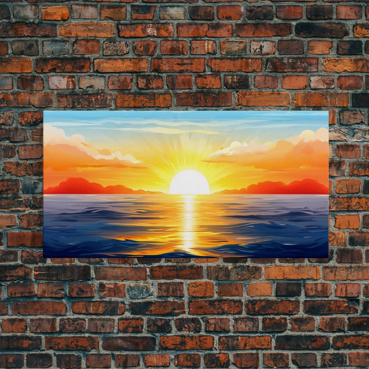 Sunset Painting Wall Decor, Ocean Art, Seascape Wall Decor, Nature Print, Panoramic Wall Decor, Canvas Print, Wall Art, Framed Canvas Art