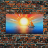 Seascape Wall Art, Sunset Wall Decor, Sailboat Wall Decor, Nature Wall Art, Panoramic Wall Decor, Canvas Print, Wall Art, Framed Canvas Art