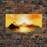 Island Seascape Wall Art, Sunset Wall Decor, Ocean Art, Nature Wall Art, Panoramic Wall Decor, Canvas Print, Wall Art, Framed Canvas Art