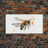 Honey Bee Wall Art, Insect Art, Nature Wall Art, Minimalist Art, Panoramic Wall Decor, Canvas Print, Wall Art, Framed Canvas Art