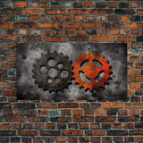 Gears Wall Art, Mechanical Design Wall Decor, Steampunk Art, Red Black, Panoramic Wall Decor, Canvas Print, Wall Art, Framed Canvas Art