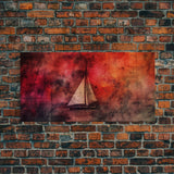 Abstract Sailboat Wall Decor, Ocean Wall Art, Boat Wall Art, Red Wall Decor, Panoramic Wall Decor, Canvas Print, Wall Art, Framed Canvas Art