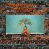 Orange Tree In Soda Can Wall Decor, Orange Wall Art, Plant Art, Teal Art, Panoramic Wall Decor, Canvas Print, Wall Art, Framed Canvas Art