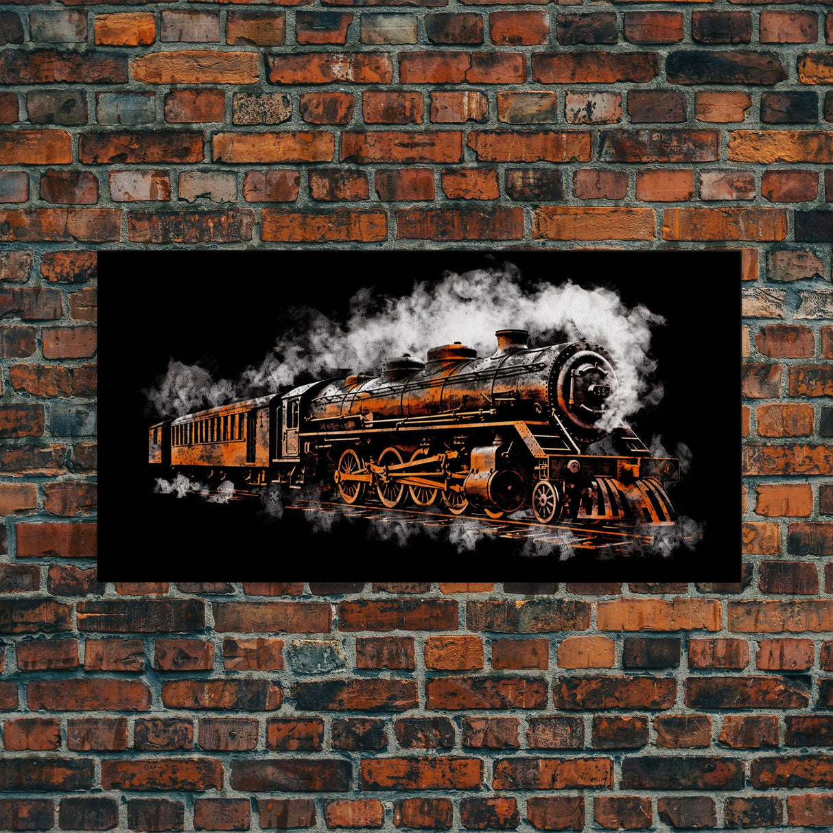 Locomotive Wall Decor, Orange Steam Train Wall Art, Retro Train Wall Art, Panoramic Wall Decor, Canvas Print, Wall Art, Framed Canvas Art