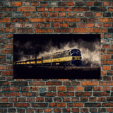 Black Yellow Locomotive Wall Decor, Railroad Wall Decor, Railway Wall Art, Panoramic Wall Decor, Canvas Print, Wall Art, Framed Canvas Art