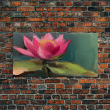 Pink Flower, Pink Water Lily Wall Art, Nature Wall Decor, Oil Painting, Panoramic Wall Decor, Canvas Print, Wall Art, Framed Canvas Art